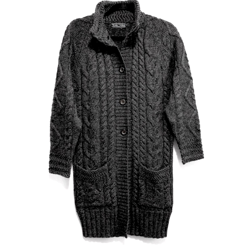 WOOLOVERS 100% British Wool Buttoned Front Cable Knit Designed Cardigan